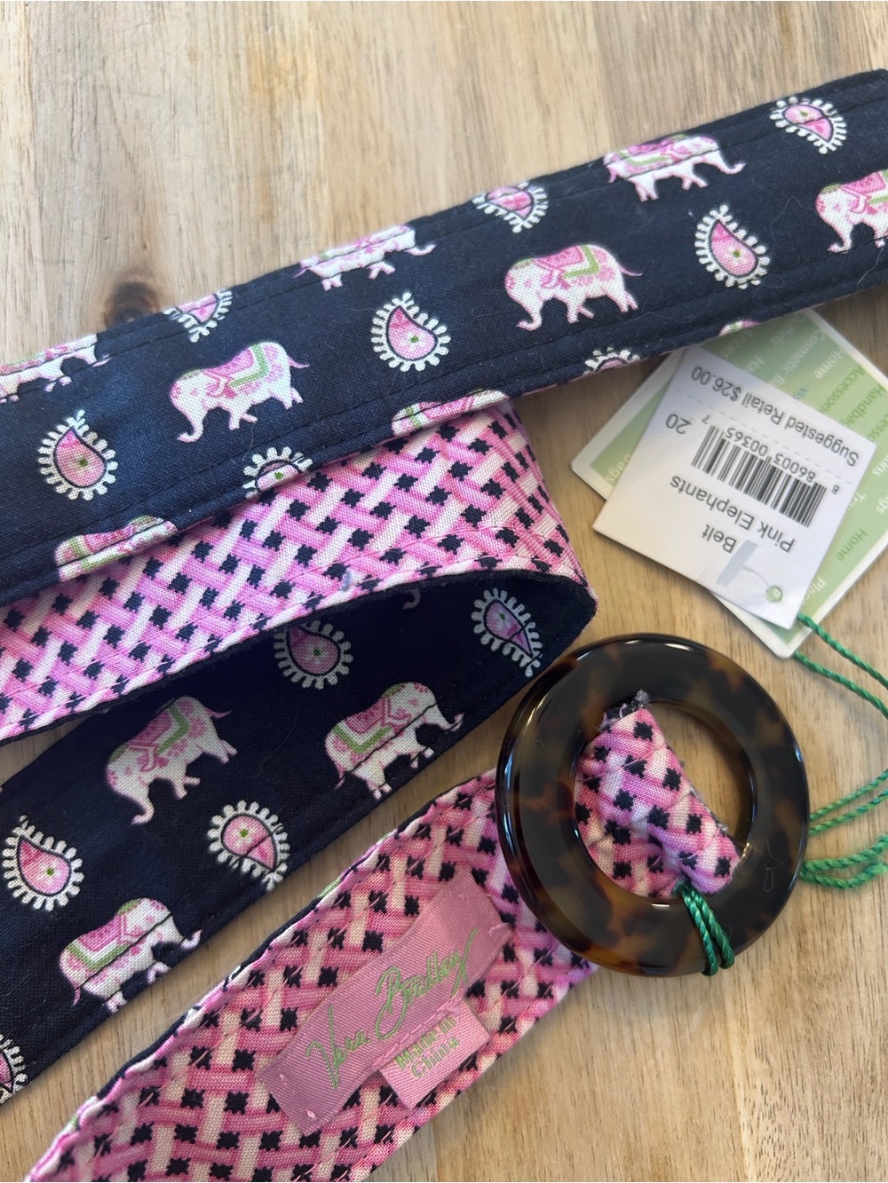 Vera Bradley Fabric Belt Pink Elephants Paisley Print One Sz Retired NWT New